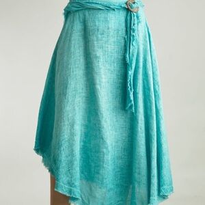 NWT Tempo Paris Asymmetrical, Turquoise, Linen skirt